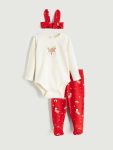 LCW Baby Beige Printed Crew Neck Girls' Outfit Set