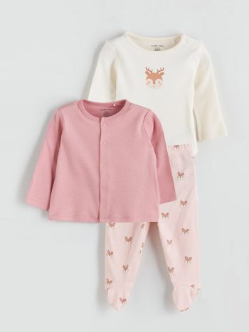 LCW Baby Pink Printed 3-Piece Set for Girls