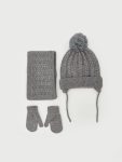 LCW Baby Gray Pom-Pom Knitted Hat Scarf and Gloves Set