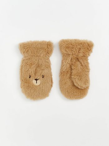 LCW Baby Beige Bear Teddy Embroidered Boy's Gloves