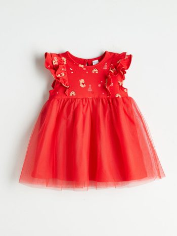 LCW Baby Red Bicycle Neck Tutu Dress for Girls