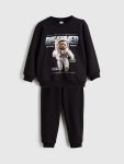LCW Kids Black Bear Print Boys Sweatshirt and Pants Set