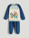 LCW Baby Green Mickey Mouse Printed Crew Neck Sweatshirt and Jogger Pants Set