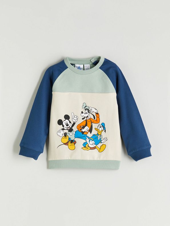LCW Baby Green Mickey Mouse Printed Crew Neck Sweatshirt and Jogger Pants Set