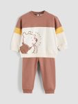 LCW Baby Brown Crew Neck Long Sleeve Winnie The Pooh Printed Boys Sweatshirt and Jogger Pants Set