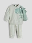 LCW Baby Green Dinosaur Printed Boys Sweatshirt Set