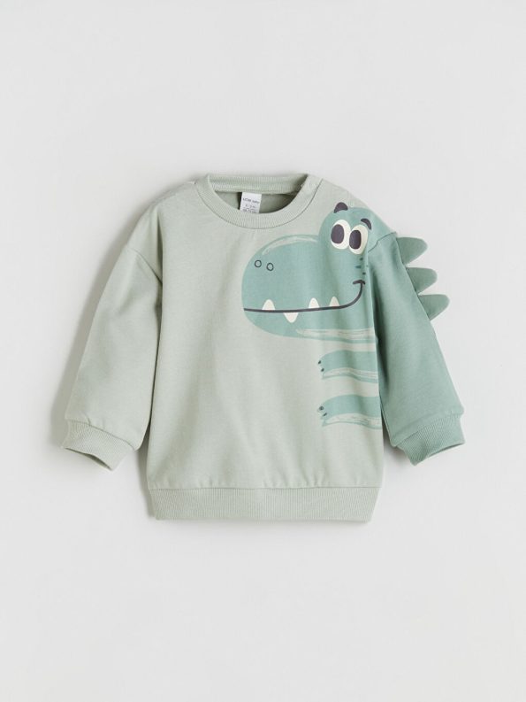 LCW Baby Green Dinosaur Printed Boys Sweatshirt Set
