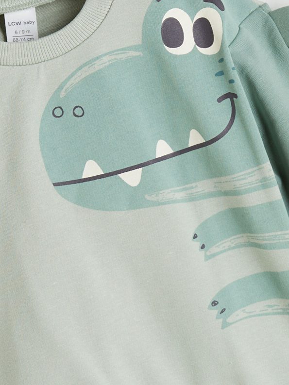 LCW Baby Green Dinosaur Printed Boys Sweatshirt Set
