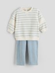 LCW Baby Cream Striped Boys Sweatshirt and Velvet Pants