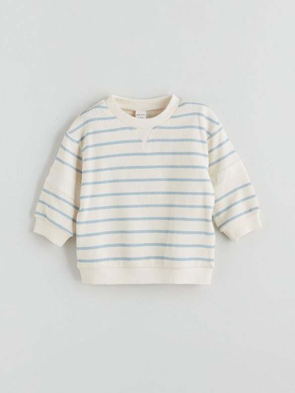 LCW Baby Cream Striped Boys Sweatshirt and Velvet Pants