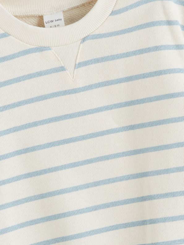 LCW Baby Cream Striped Boys Sweatshirt and Velvet Pants