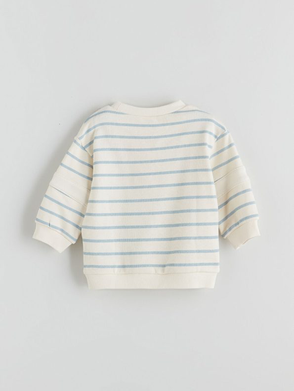 LCW Baby Cream Striped Boys Sweatshirt and Velvet Pants