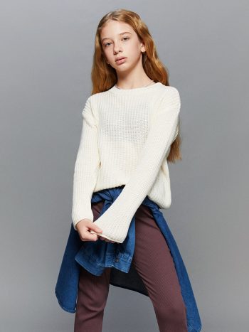 LCW Kids Cream Round Neck Girl's Sweater