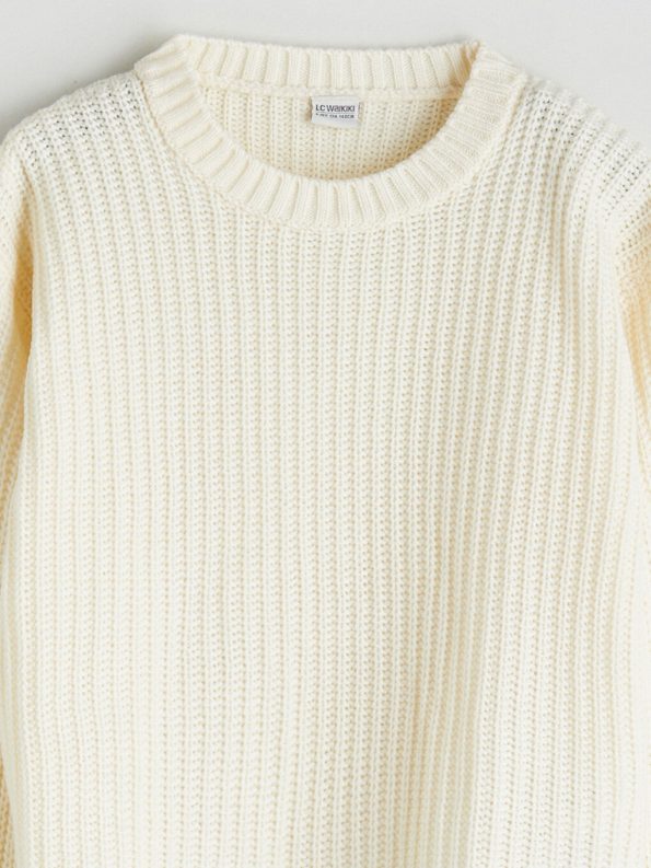 LCW Kids Cream Round Neck Girl's Sweater