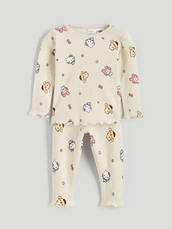 LCW Baby Beige Hello Kitty Printed Girls Pajama Set
