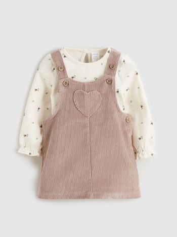 LCW Baby Brown Girl Baby T-Shirt and Velvet Dress
