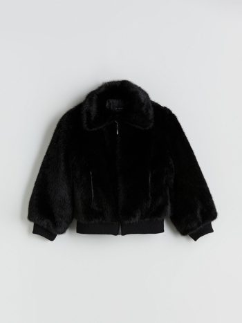 LCW Kids Black Faux Fur Coat for Girls