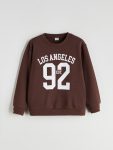 LCW Kids Brown Crew Neck Los Angeles Printed Sweatshirt
