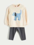 LCW Baby Beige Crew Neck Sweatshirt and Pants Set
