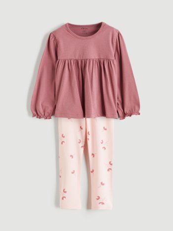 LCW Baby Pink Ruffled Girl's Blouse and Leggings Set