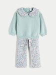 LCW Kids Green Floral Girls Sweatshirt and Leggings
