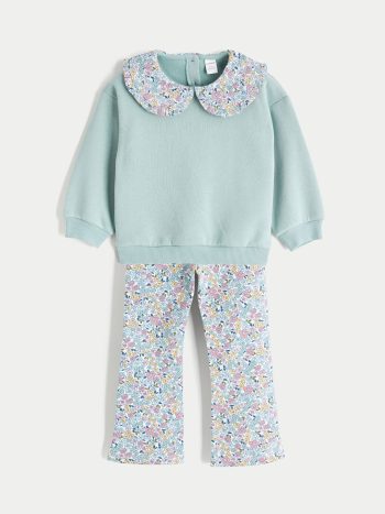 LCW Kids Green Floral Girls Sweatshirt and Leggings
