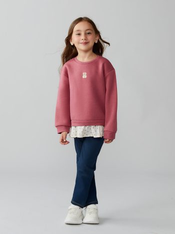 LCW Kids Blue Embroidered Thick Sweatshirt for Girls - Set of 2