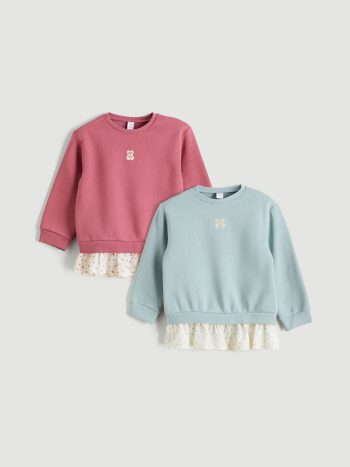 LCW Kids Blue Embroidered Thick Sweatshirt for Girls - Set of 2