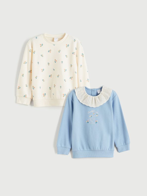 LCW Kids Blue Floral Print Girls Sweatshirt Set