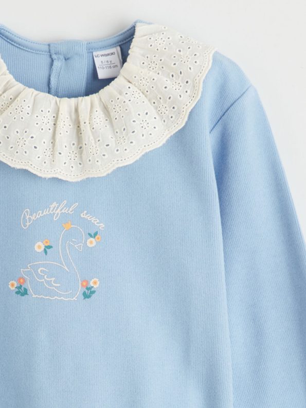 LCW Kids Blue Floral Print Girls Sweatshirt Set