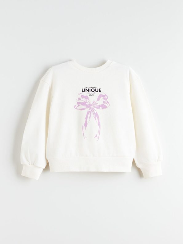 LCW Kids Ecru Crew Neck Bow Print Girls Sweatshirt
