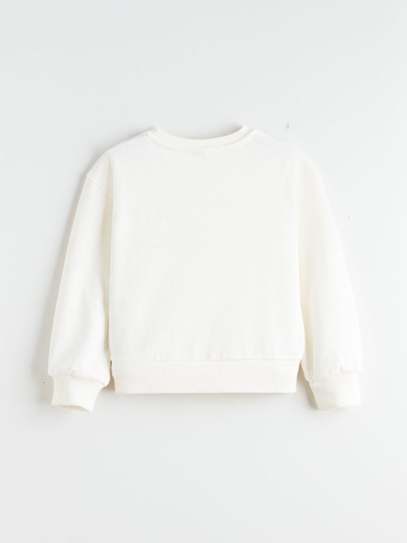 LCW Kids Ecru Crew Neck Bow Print Girls Sweatshirt