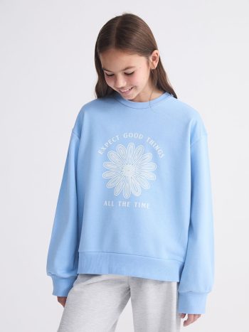 LCW Kids Purple Printed Crew Neck Sweatshirt