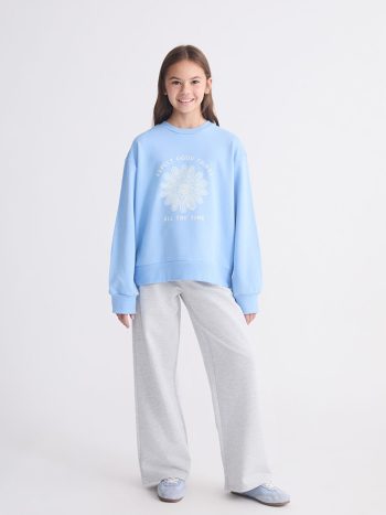 LCW Kids Purple Printed Crew Neck Sweatshirt