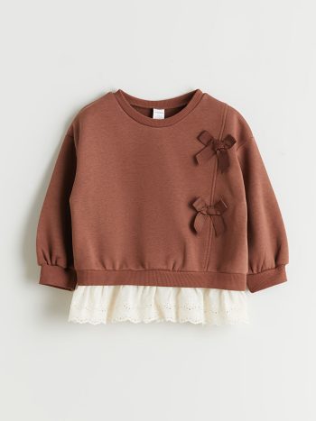 LCW Kids Brown Ruffled Bow Girl's Sweatshirt