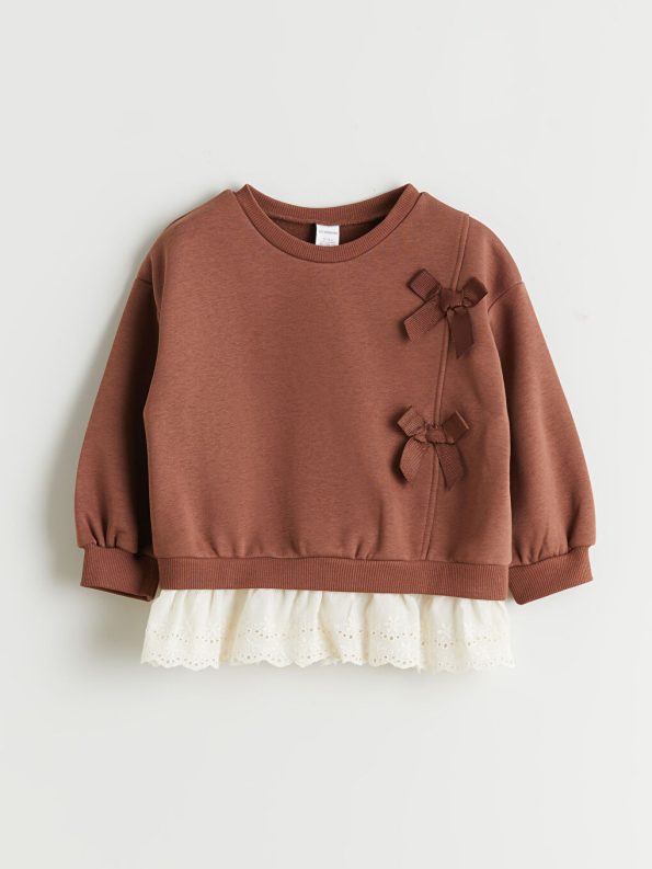 LCW Kids Brown Ruffled Bow Girl's Sweatshirt