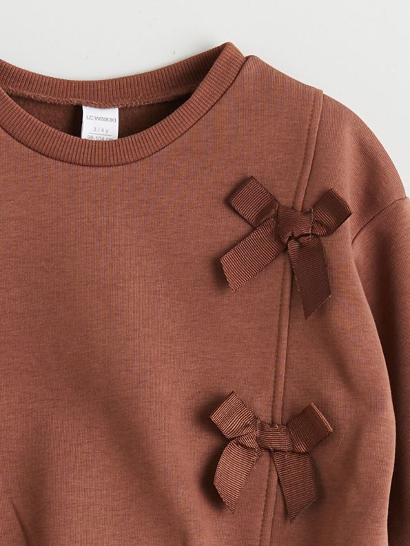 LCW Kids Brown Ruffled Bow Girl's Sweatshirt