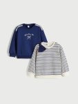 LCW Kids Navy Printed Crew Neck Sweatshirt Set for Girls