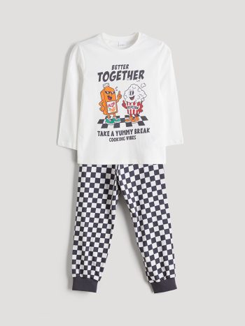LCW Kids Ecru Printed Boys Pajama Set