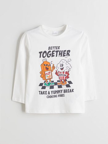 LCW Kids Ecru Printed Boys Pajama Set