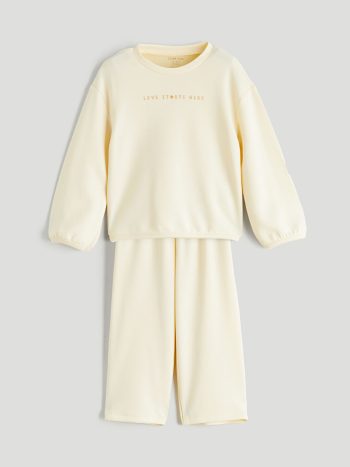 LCW Baby Beige Crew Neck Sweatshirt and Pants Set for Girls