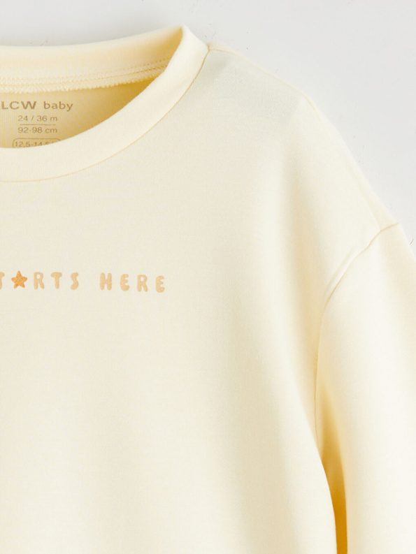 LCW Baby Beige Crew Neck Sweatshirt and Pants Set for Girls