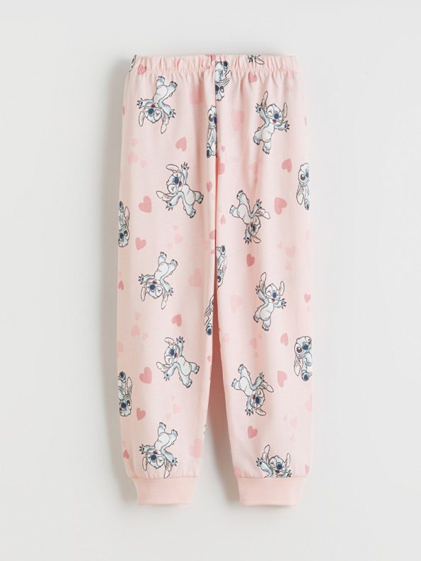 LCW Kids Cream Crew Neck Stitch Printed Girls Pajama Set