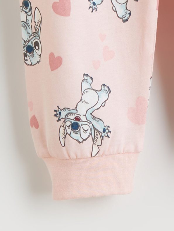 LCW Kids Cream Crew Neck Stitch Printed Girls Pajama Set
