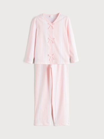 LCW Kids White V-Neck Bow Detail Girls Pajama Set