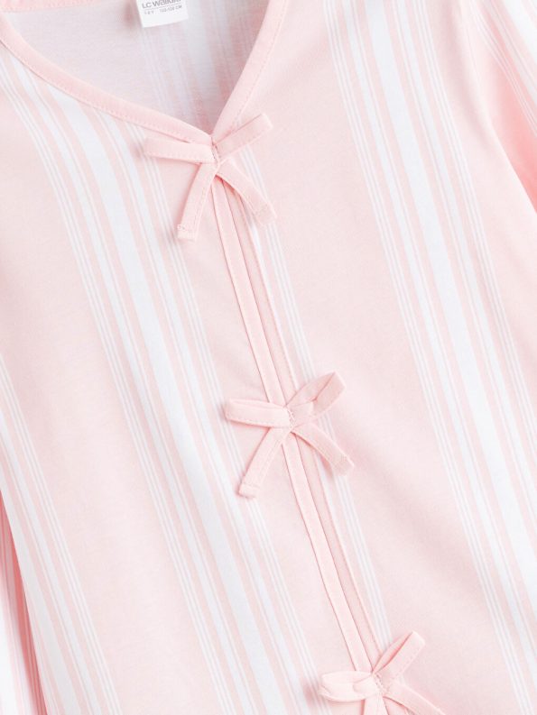 LCW Kids White V-Neck Bow Detail Girls Pajama Set