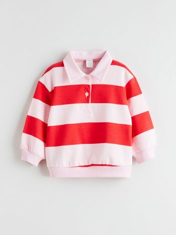 LCW Baby Pink Polo Collar Sweatshirt and Leggings Set