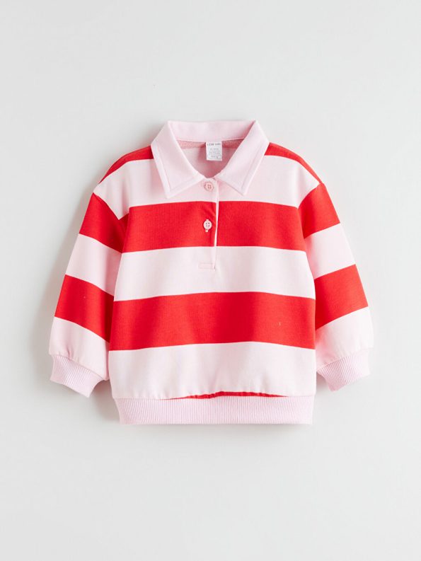 LCW Baby Pink Polo Collar Sweatshirt and Leggings Set