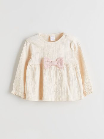 LCW Baby Beige Bow Detail Girls' Blouse and Pants Set