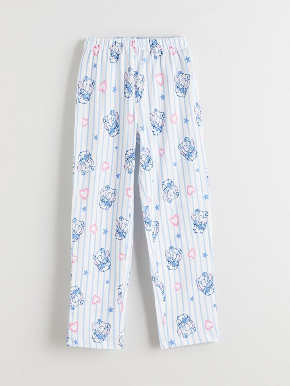 LCW Kids Blue Crew Neck Stitch Printed Pajama Set for Girls